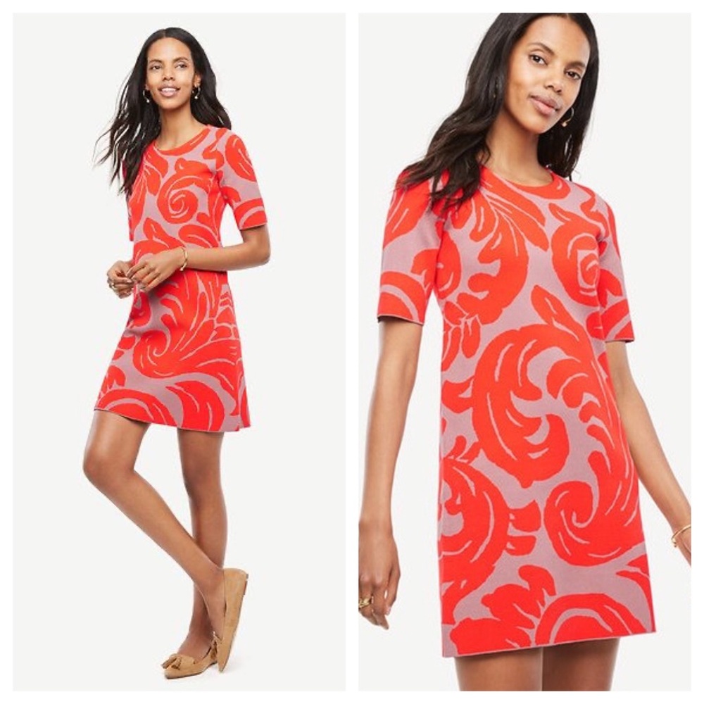 ANN TAYLOR | Fan Leaf Shift Sweater Dress | MP